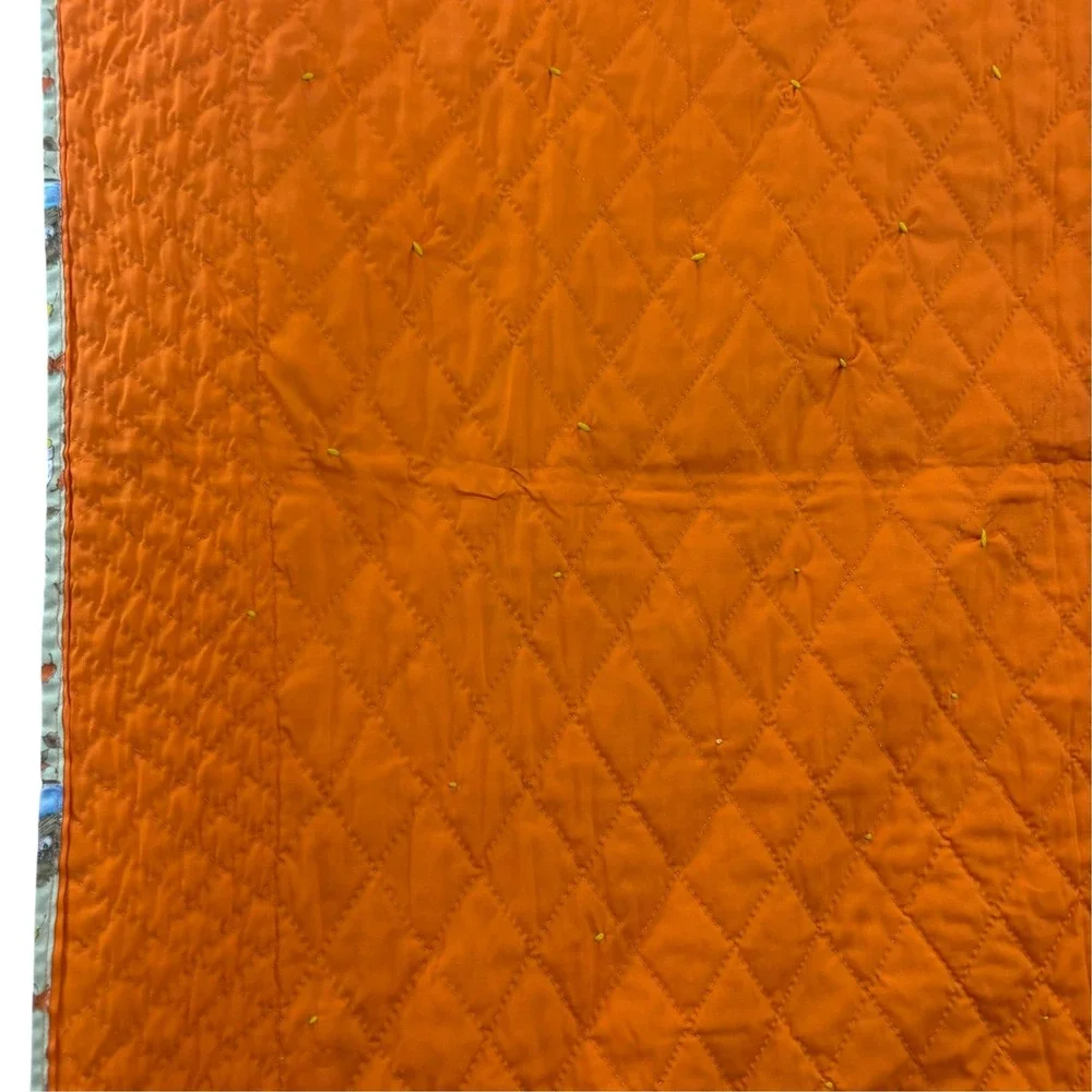 Handmade Autumn Teddy Bear Quilted Baby Blanket Orange Tan Fall Nursery 41x53